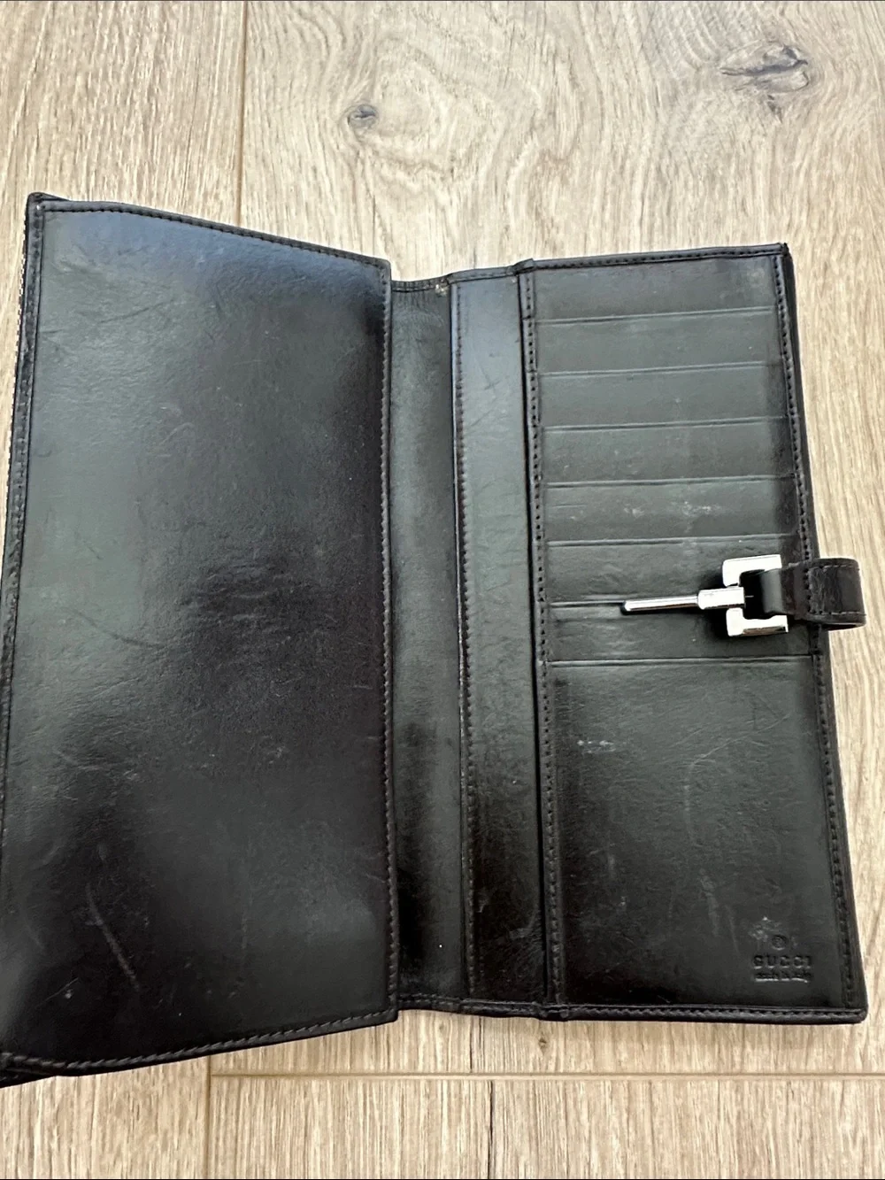 Gucci Brown Monogram Continental Wallet with Green and Red Web Stripe